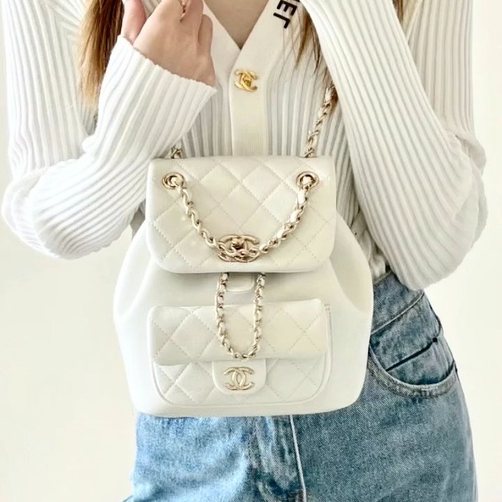 CHANEL Duma小牛皮後背包 - 小號白金-18