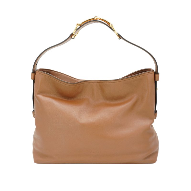 Gucci 展示品 Beatrix 光滑牛皮馬銜釦肩背托特包-中(850926-棕)-0