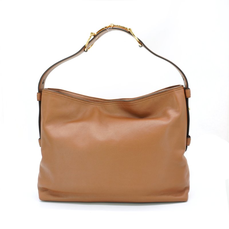Gucci 展示品 Beatrix 光滑牛皮馬銜釦肩背托特包-中(850926-棕)-2