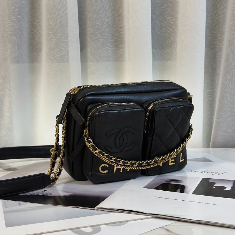 CHANEL 雙口袋炸藥包 - 小號黑金-1