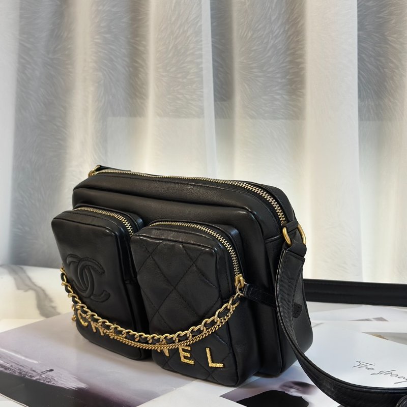 CHANEL 雙口袋炸藥包 - 小號黑金-2