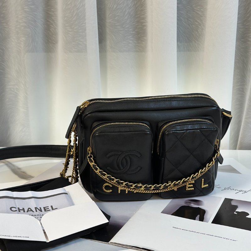 CHANEL 雙口袋炸藥包 - 小號黑金-8