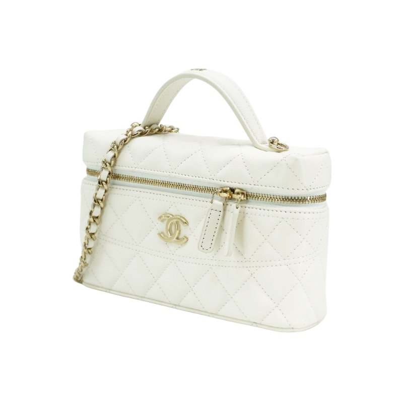 Chanel 粒紋牛皮淡金釦手提斜背兩用包(AP4407-白)-1