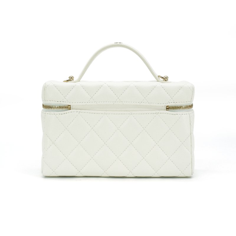 Chanel 粒紋牛皮淡金釦手提斜背兩用包(AP4407-白)-2