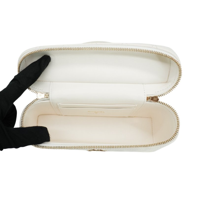 Chanel 粒紋牛皮淡金釦手提斜背兩用包(AP4407-白)-4