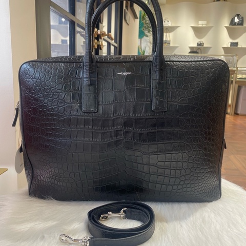 98 新 YSL男士手提包 Saint Laurent 鰐魚壓紋手提包 無附件