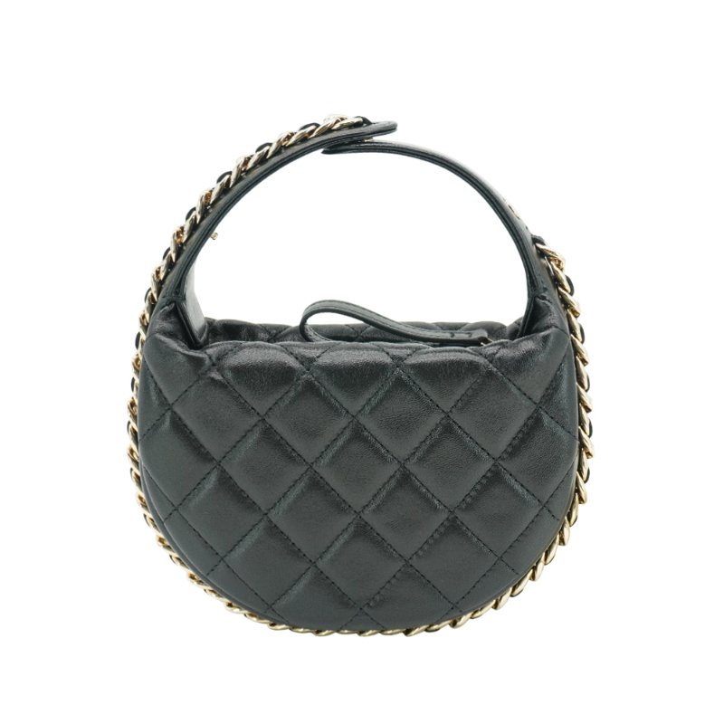 Chanel 菱格羊皮淡金釦手提彎月包(AP3095-黑)-2
