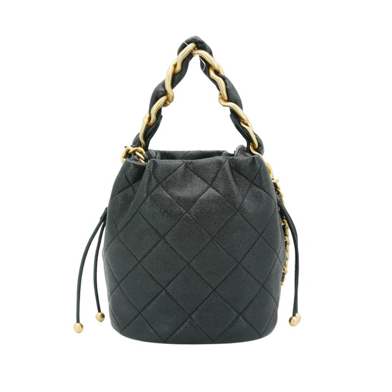 Chanel 展示品 菱格小牛皮粗練把手兩用水桶包(AS2390-黑)-2