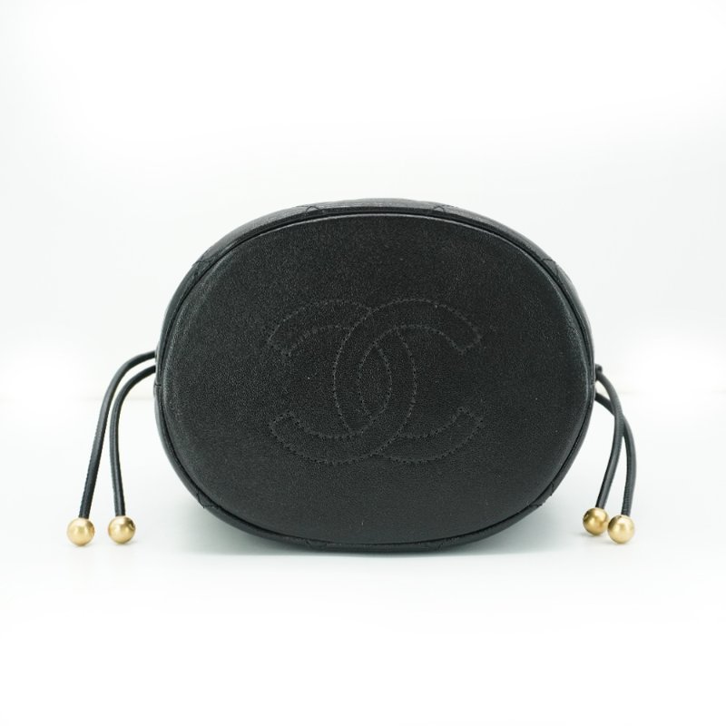 Chanel 展示品 菱格小牛皮粗練把手兩用水桶包(AS2390-黑)-3