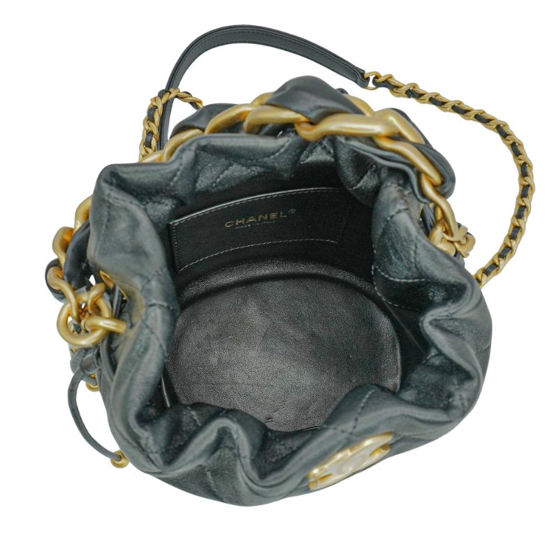 Chanel 展示品 菱格小牛皮粗練把手兩用水桶包(AS2390-黑)-4