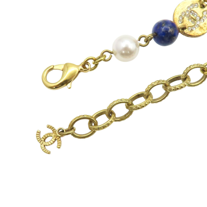 金色鍍金 藍/白珍珠 水鑽 Gold Pearl Initial Bracelet 圓牌字母 手鍊【CHANEL 香奈兒】-3