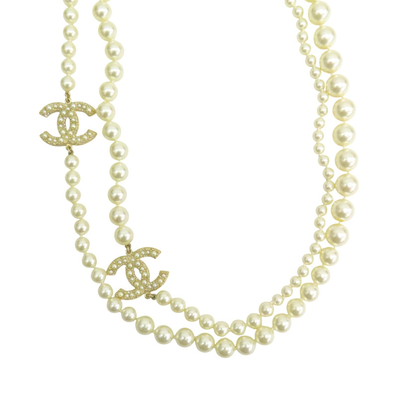 白色 人造珍珠 雙C 金屬 長項鍊【CHANEL 香奈兒】-0