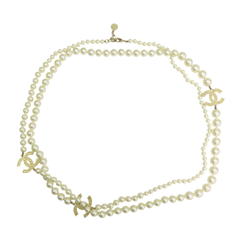 白色 人造珍珠 雙C 金屬 長項鍊【CHANEL 香奈兒】-2