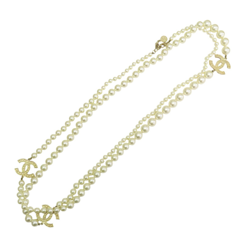 白色 人造珍珠 雙C 金屬 長項鍊【CHANEL 香奈兒】-3
