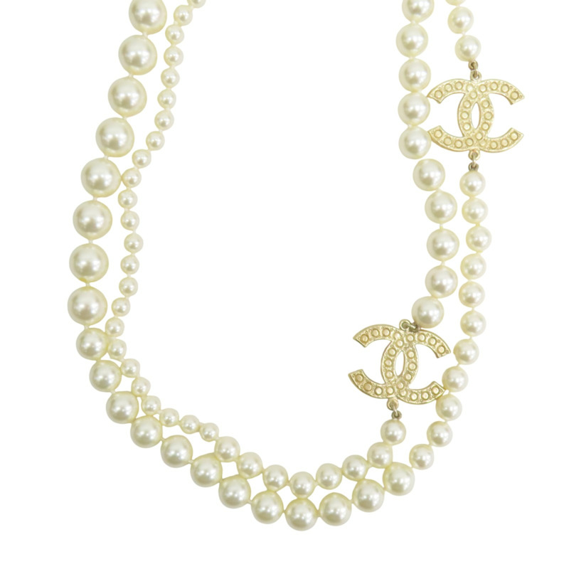 白色 人造珍珠 雙C 金屬 長項鍊【CHANEL 香奈兒】-4