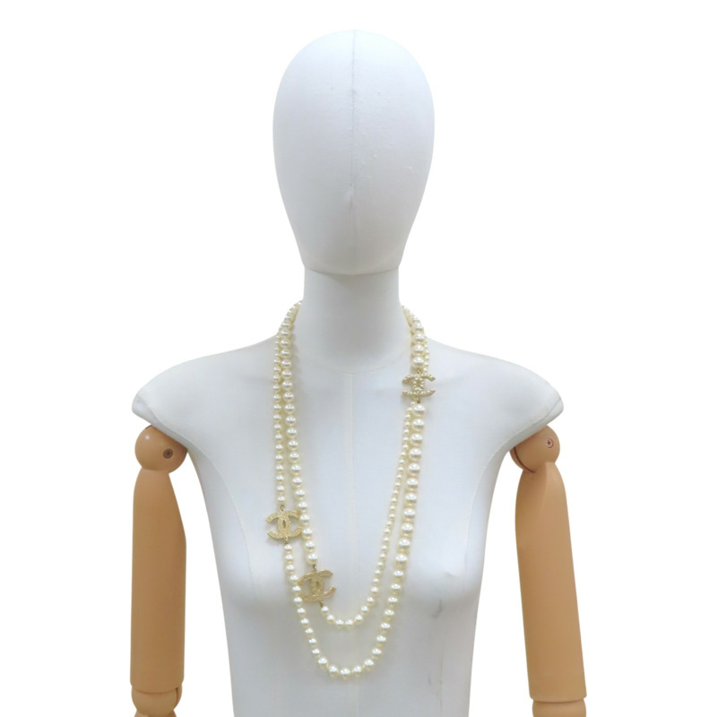 白色 人造珍珠 雙C 金屬 長項鍊【CHANEL 香奈兒】-13