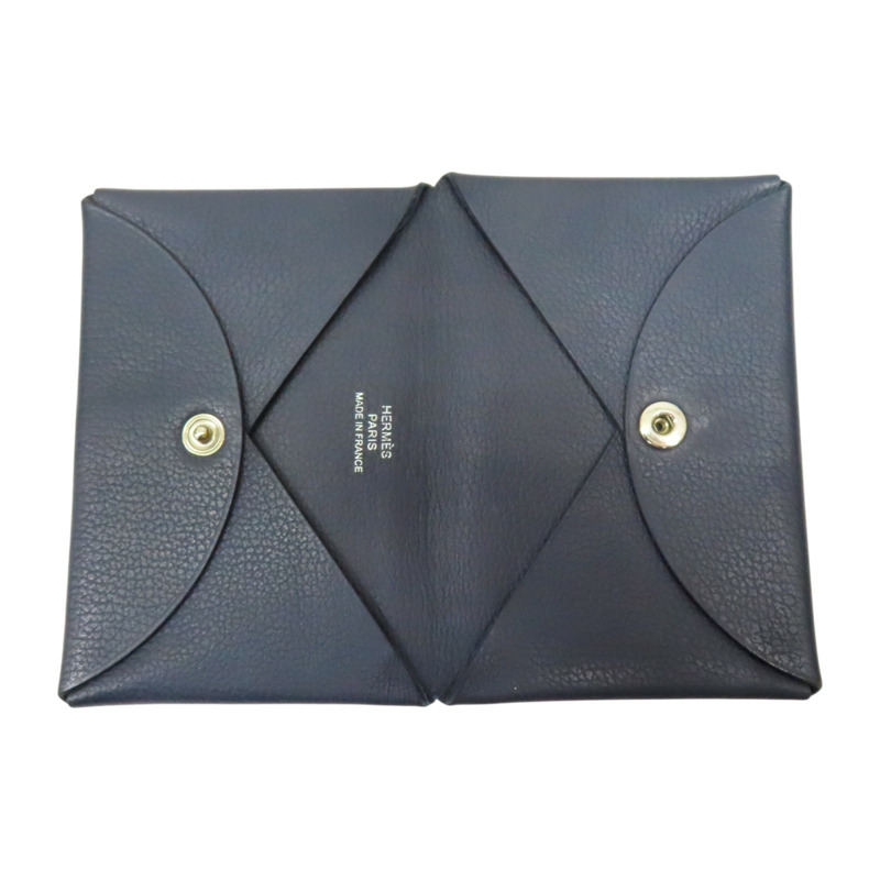 深藍色 Evercolor牛皮 卡夾 名片夾 Y刻 銀扣【HERMES 愛馬仕】-4