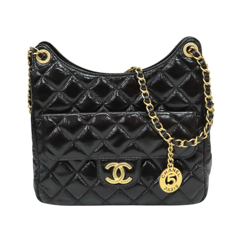 黑色 菱格紋 牛皮 Wavy CC Hobo 肩背包【CHANEL 香奈兒】 AS4322