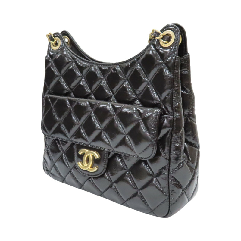 黑色 菱格紋 牛皮 Wavy CC Hobo 肩背包【CHANEL 香奈兒】 AS4322-2