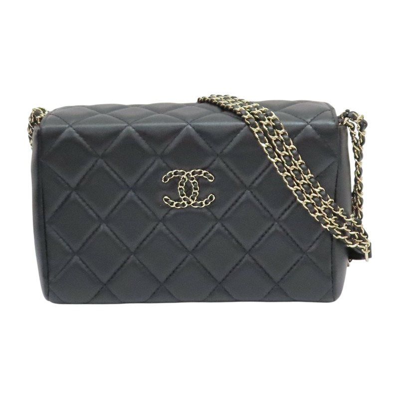 黑色 菱格紋 羊皮 肩背包【CHANEL 香奈兒】-0