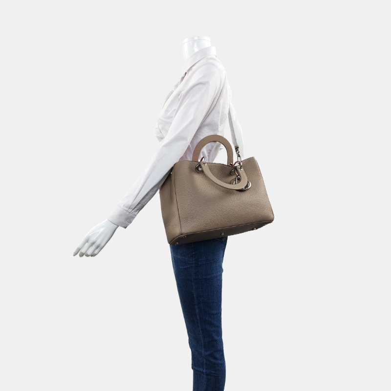 DIOR Diorissimo米色牛皮單肩包手提包斜挎包 銀色五金 子袋 可拆卸肩帶-1