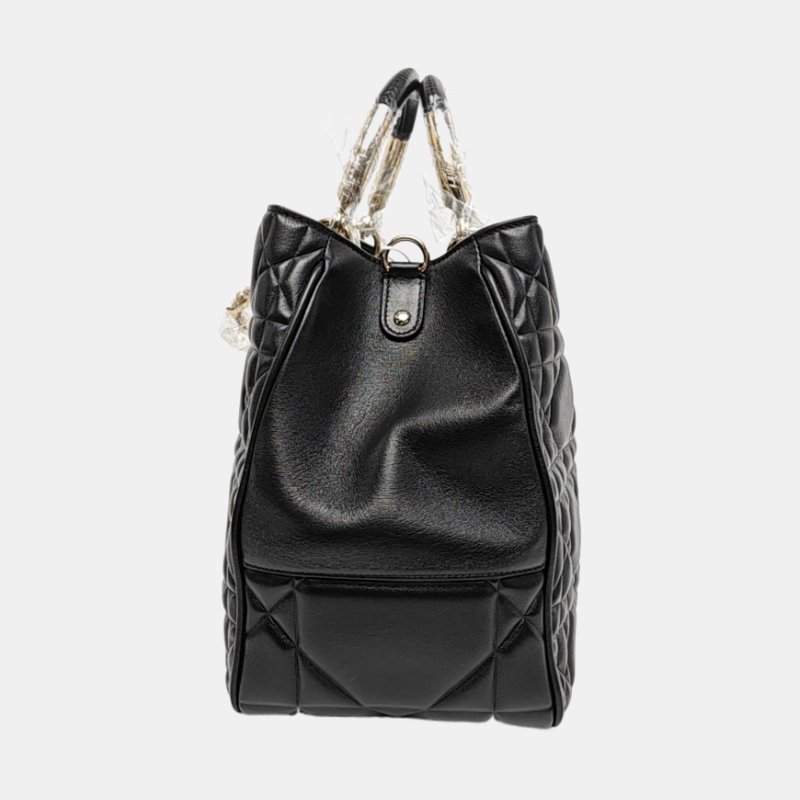 DIOR Lady 95.22 黑色牛皮藤格紋壓紋戴妃五格單肩包手提包斜挎包 金色五金 可拆卸肩帶-2