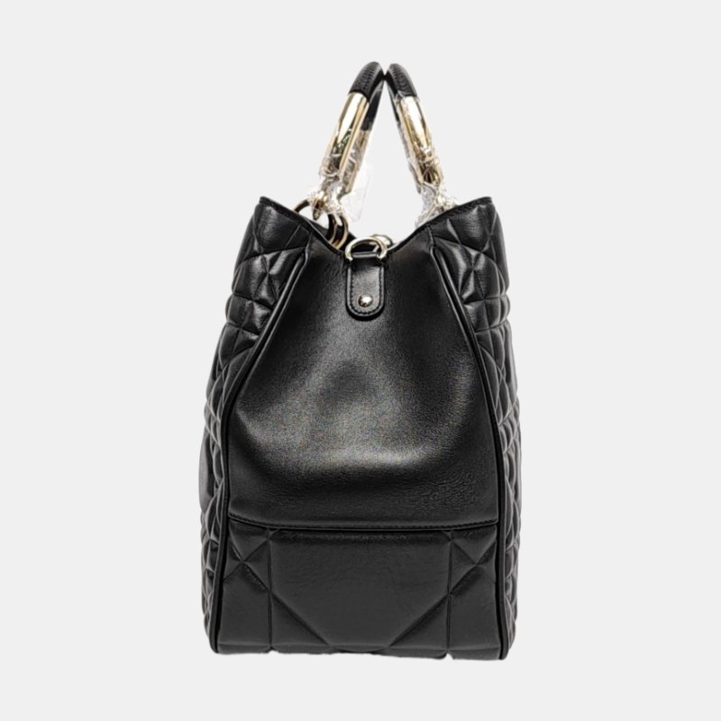 DIOR Lady 95.22 黑色牛皮藤格紋壓紋戴妃五格單肩包手提包斜挎包 金色五金 可拆卸肩帶-3