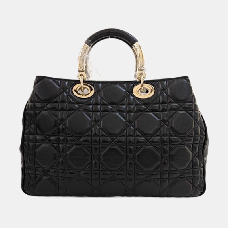 DIOR Lady 95.22 黑色牛皮藤格紋壓紋戴妃五格單肩包手提包斜挎包 金色五金 可拆卸肩帶-4