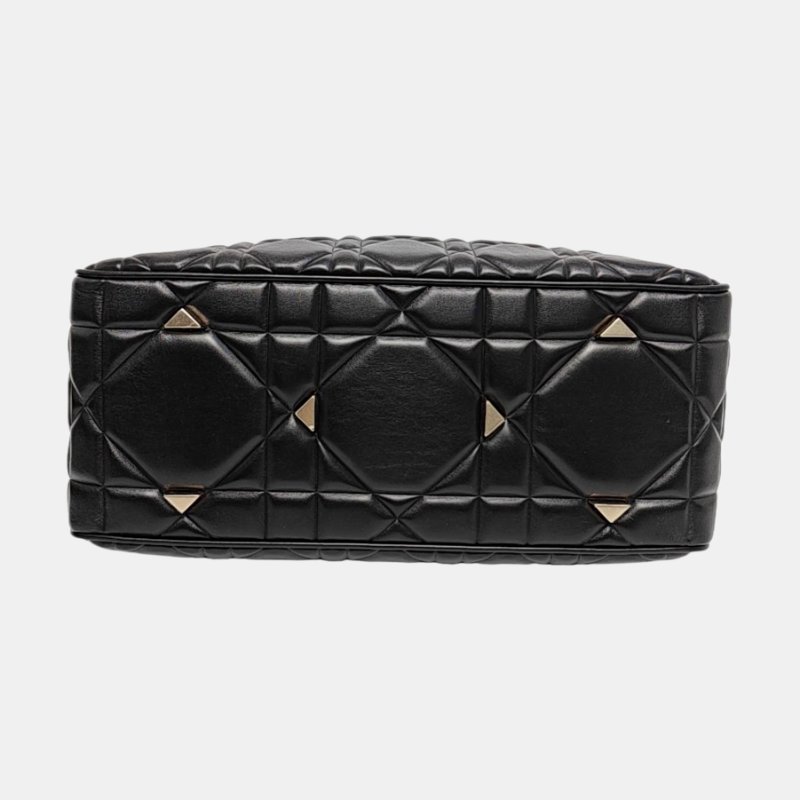 DIOR Lady 95.22 黑色牛皮藤格紋壓紋戴妃五格單肩包手提包斜挎包 金色五金 可拆卸肩帶-5