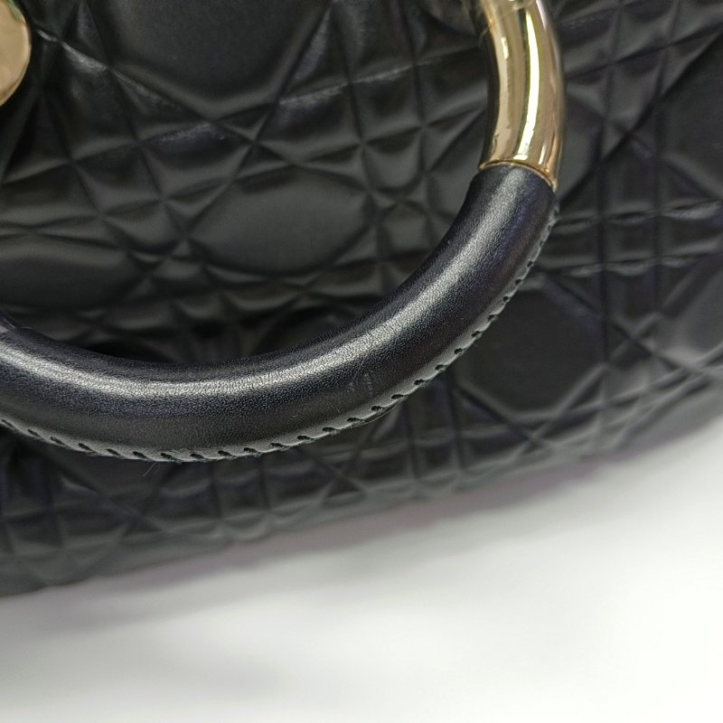 DIOR Lady 95.22 黑色牛皮藤格紋壓紋戴妃五格單肩包手提包斜挎包 金色五金 可拆卸肩帶-8
