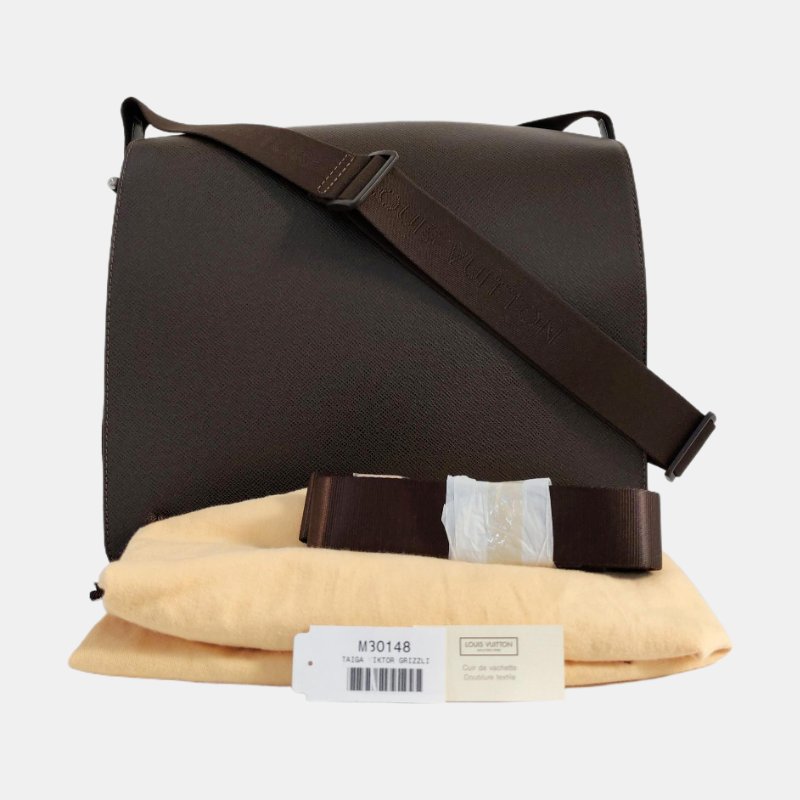 LOUIS VUITTON VIKTOR深棕色牛皮單肩包斜挎包銀色五金-7