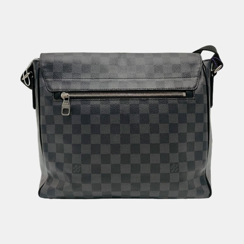 LOUIS VUITTON DISTRICT中號灰色塗層帆布棋盤格郵差包單肩包斜挎包銀色五金-4