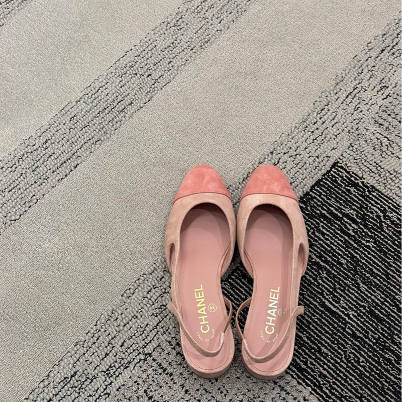 99新Chanel香奈兒 23s裸粉色麂皮低跟單鞋 37.5碼-1