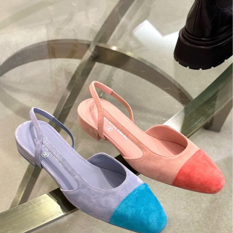 99新Chanel香奈兒 23s裸粉色麂皮低跟單鞋 37.5碼-2