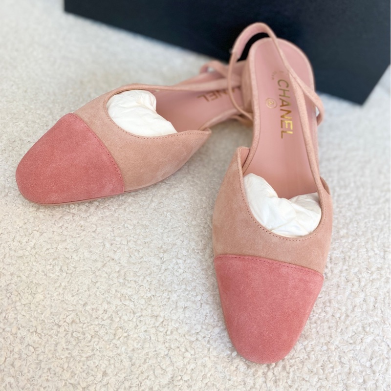 99新Chanel香奈兒 23s裸粉色麂皮低跟單鞋 37.5碼-3