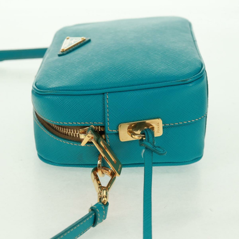 【日本直送】PRADA 單肩包 Safiano 皮革 綠松石藍 金色 正品 159879SAV-2