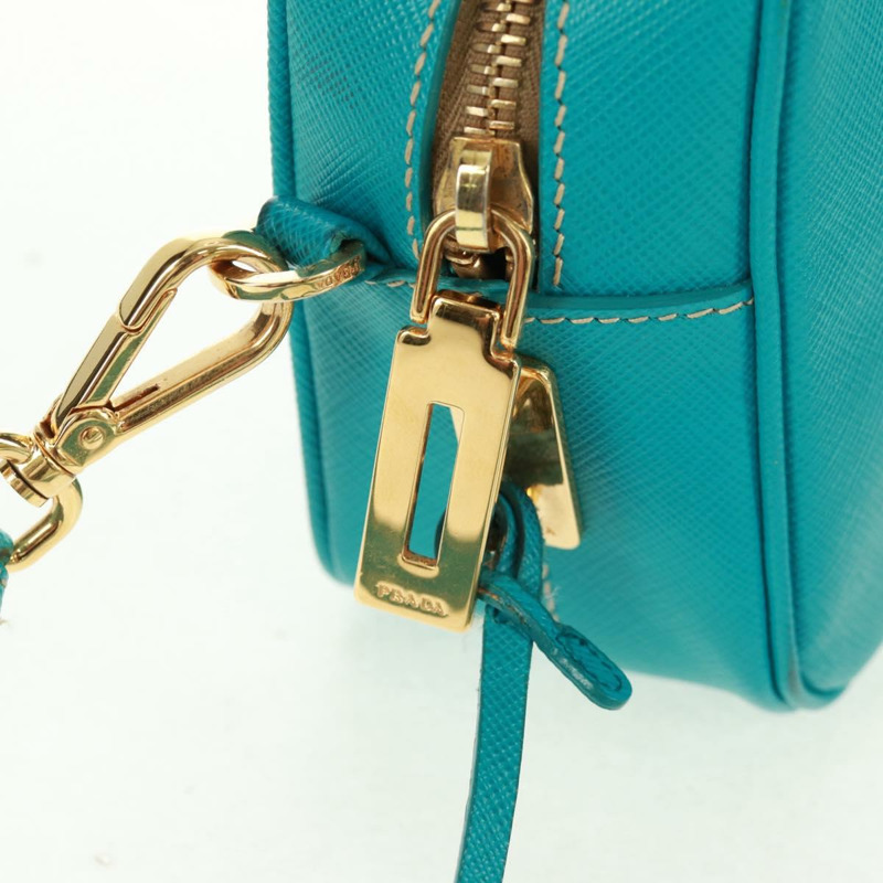 【日本直送】PRADA 單肩包 Safiano 皮革 綠松石藍 金色 正品 159879SAV-21