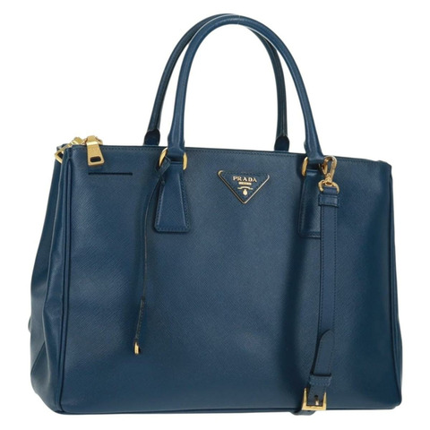 PRADA Galleria 手提包，Safiano 皮革，兩用，藍金配色，正品，貨號 163246V