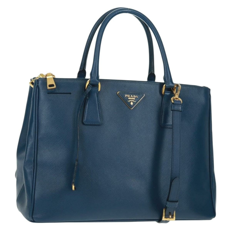 【日本直送】PRADA Galleria 手提包,Safiano 皮革,兩用,藍金配色,正品,貨號 163246V-0