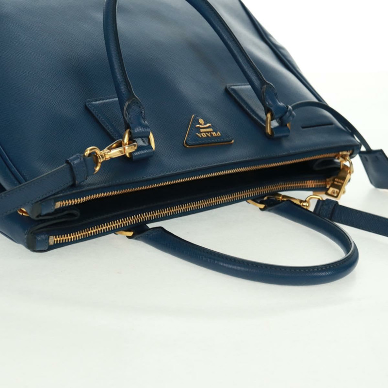 【日本直送】PRADA Galleria 手提包,Safiano 皮革,兩用,藍金配色,正品,貨號 163246V-5