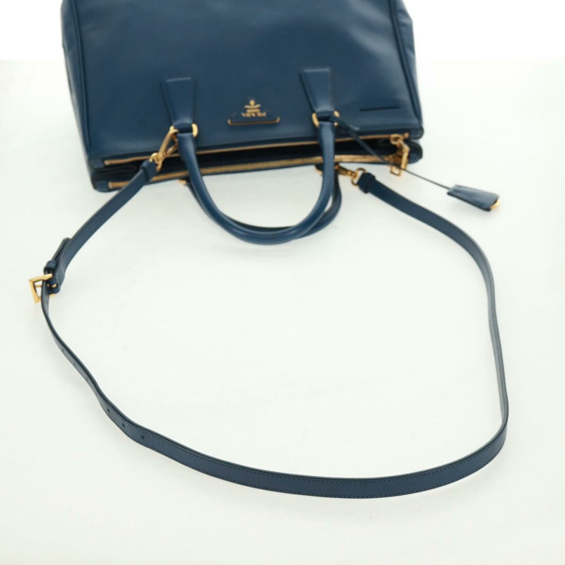 【日本直送】PRADA Galleria 手提包,Safiano 皮革,兩用,藍金配色,正品,貨號 163246V-8