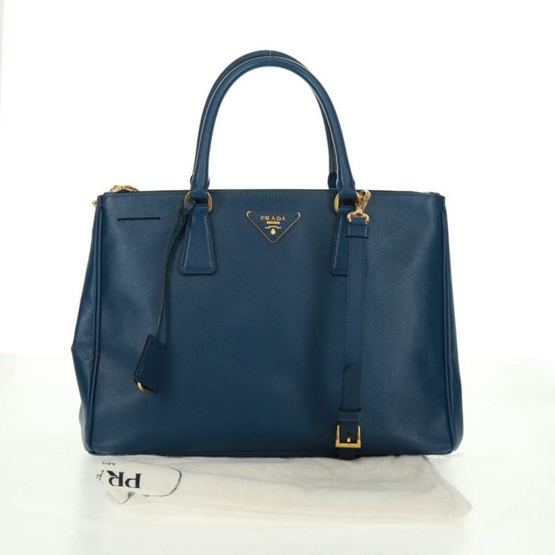 【日本直送】PRADA Galleria 手提包,Safiano 皮革,兩用,藍金配色,正品,貨號 163246V-11
