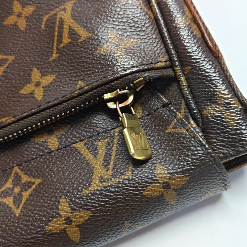 LOUIS VUITTON VINTAGE BEAUBOURG 棕色塗層帆布老花斜挎包單肩包金色五金-8
