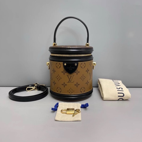 LV路易威登Cannes老花拼色飯桶包 芯片