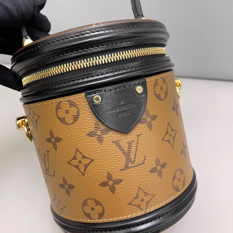 LV路易威登Cannes老花拼色飯桶包 芯片-5