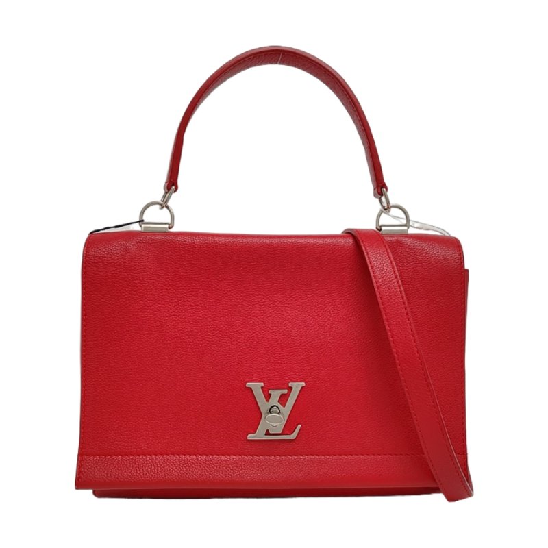 LOUIS VUITTON LOCKME紅色牛皮單肩包手提包斜挎包銀色五金可拆卸肩帶-0