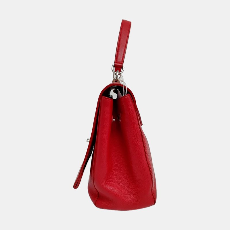 LOUIS VUITTON LOCKME紅色牛皮單肩包手提包斜挎包銀色五金可拆卸肩帶-2