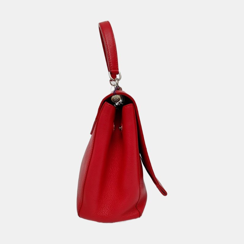 LOUIS VUITTON LOCKME紅色牛皮單肩包手提包斜挎包銀色五金可拆卸肩帶-3