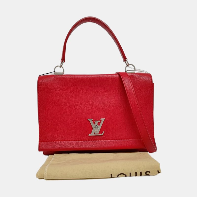 LOUIS VUITTON LOCKME紅色牛皮單肩包手提包斜挎包銀色五金可拆卸肩帶-7