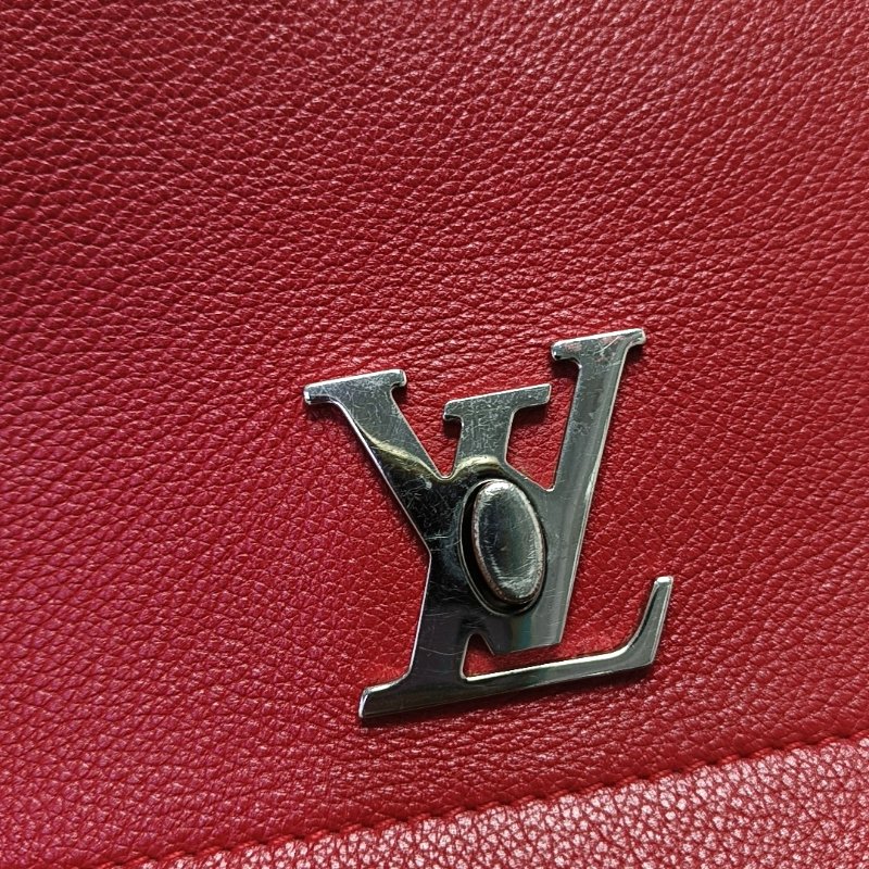 LOUIS VUITTON LOCKME紅色牛皮單肩包手提包斜挎包銀色五金可拆卸肩帶-10